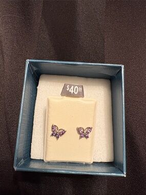 Kids Purple Butterfly Stud Earrings - Sparkling Girl's Jewelry
